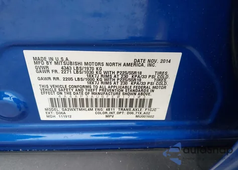 2015 Mitsubishi Outlander Sport Es z USA, uszkodzony, nr VIN 4A4AP3AU6FE017103